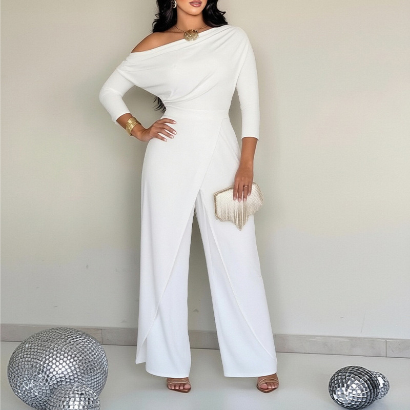 2026 verano nuevo comercio exterior transfronterizo Europa y América ropa de mujer de moda casual de color sólido plantares de hombro inclinado