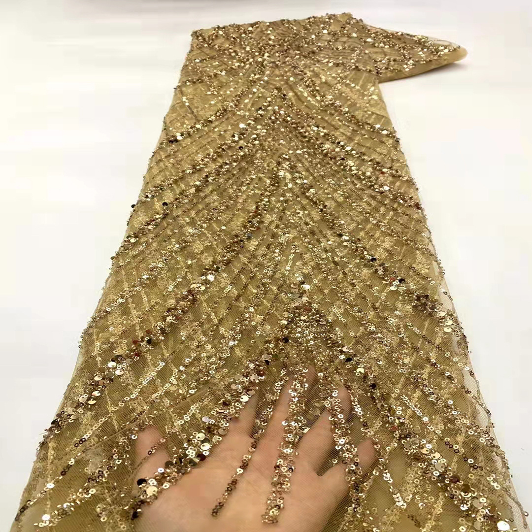 Industria pesada Africana lentejuelas encaje de alta calidad bordado malla vestido de novia tela con cuentas encaje jx1929