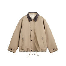 冬装新款美式复古巴恩质感抗皱翻领撞色夹棉夹克男休闲外套棉衣男