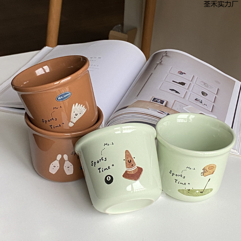 手绘陶瓷马克杯 清新薄荷绿羽毛球运动水杯情侣|undefined