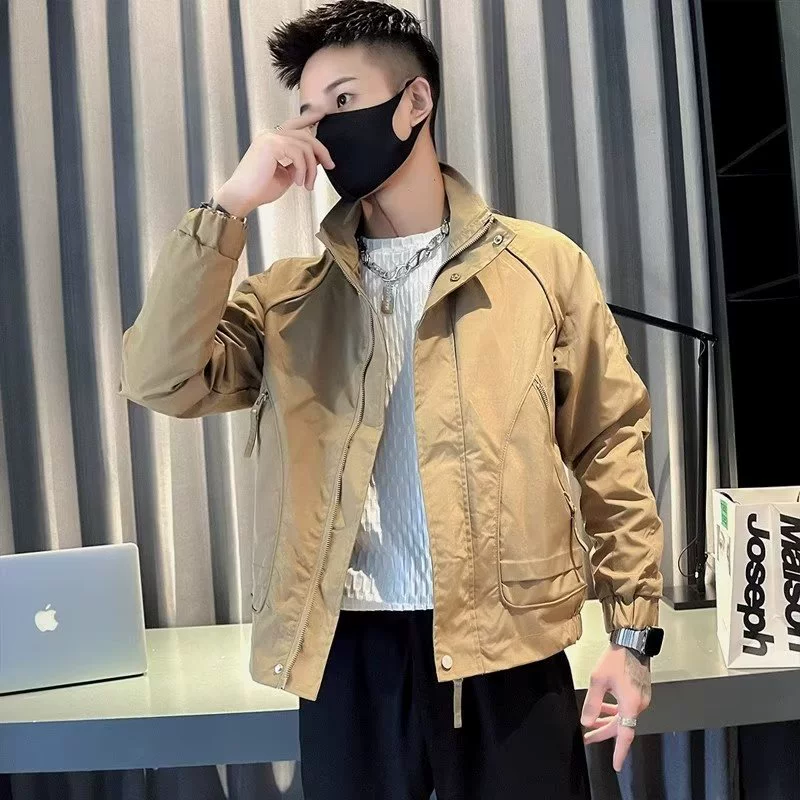 Мужское пальто новый модный 2023 модный фирменный пиджак с вертикальным воротником, красивый мужской осенний повседневный короткий топ