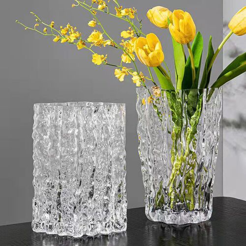 Ins Internet celebrity light luxury handmade transparent glass vase modern simple water-grown flower arrangement flowers living room decoration ornaments