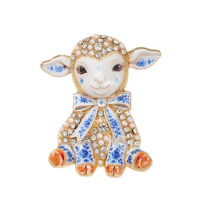 Original cute bowknot lamb brooch with pearls and diamonds, enamel finish, gentle and soothing, decorative pin for women's suits (Yaxa sancaqları) - dw1500-1