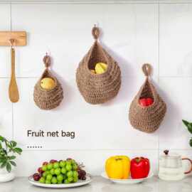 手工棉绳编织墙挂网兜  蔬菜水果收纳篮 鸟巢墙壁悬挂水滴网兜