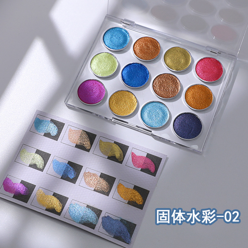 Pintura de acuarela nacarada sólida de 12 colores de estilo japonés, pintura de color de gemas de luz de las estrellas, pintura de manicura al por mayor
