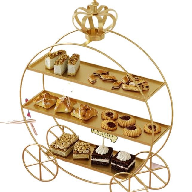 Estante de exhibición de mesa de postres de corona europea, decoración de bodas, té de la tarde, soporte para pasteles de tres capas, plato de decoración de pasteles dorados