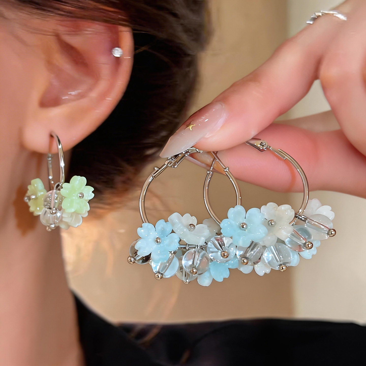 Verano transparente dopamina uva cuentas pendientes ligero lujo nicho de alto grado temperamento delicado pendientes personales versátiles