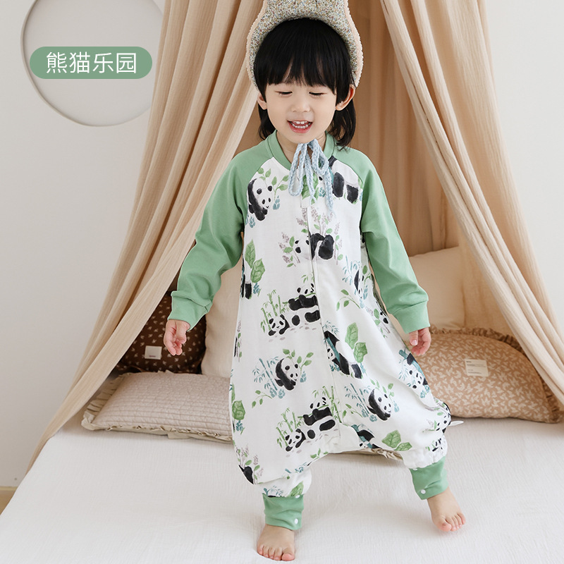 乳児用4層6層一体型パジャマ 秋冬用通気性ワンピース 子供用A級竹綿幼児用開脚寝袋|undefined
