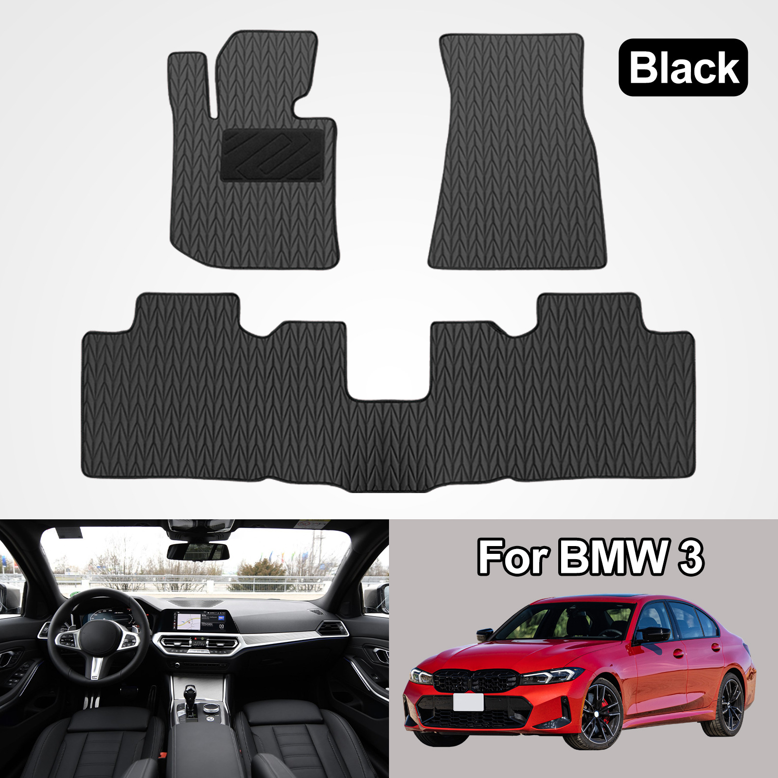BMW 3 시리즈 블랙 버들 패턴 발 매트 3 피스 세트