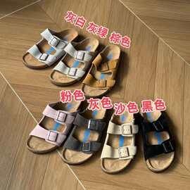 东莞工厂  巨舒适夏季外穿勃肯懒人鞋真皮一脚蹬男女情侣沙滩拖鞋