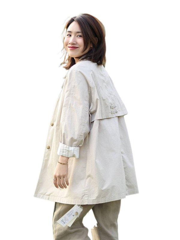 通勤简约气质百搭单排扣翻领中长款风衣女2025春秋季新款拼接外套|undefined