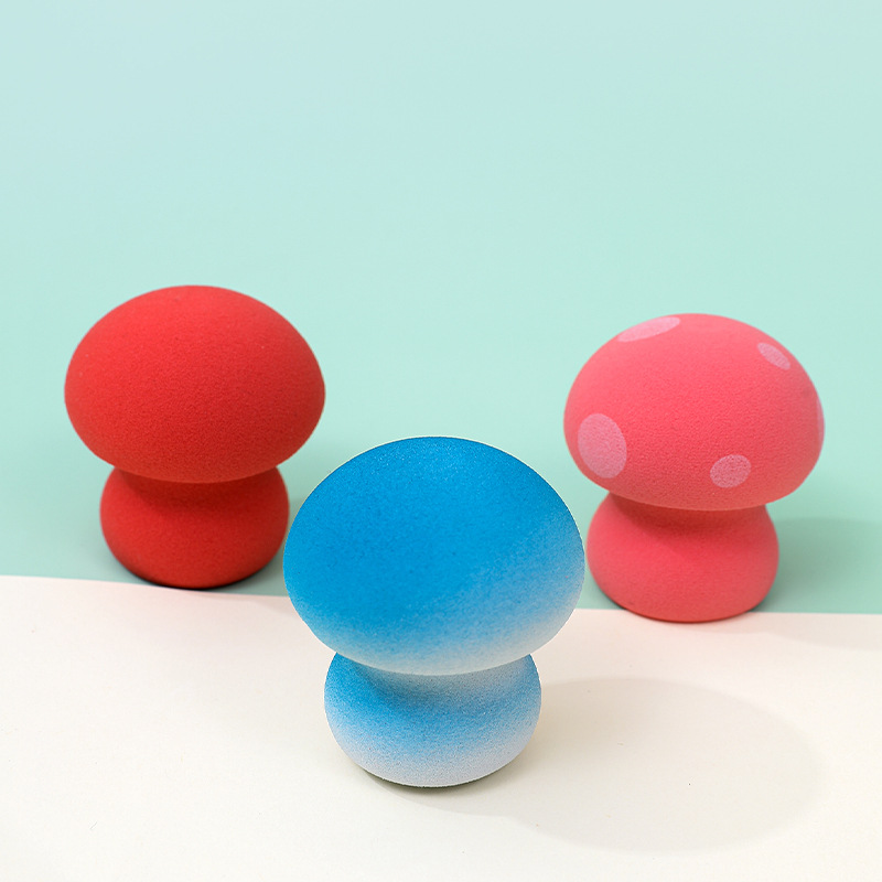Huevo de belleza de cabeza de hongo personalizado de fábrica, no coma polvo, manchas de color degradado, maquillaje sin látex, esponja, huevo de maquillaje