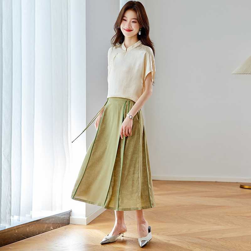 New Chinese Style National Style Horse Face Skirt Women's Summer 2025 New Young Western Style Horse Face Skirt suit Skirt SP6060