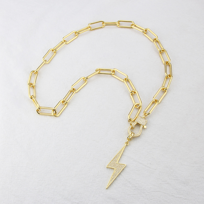 new hip-hop personality lightning copper gold-plated zirconium sweater chain