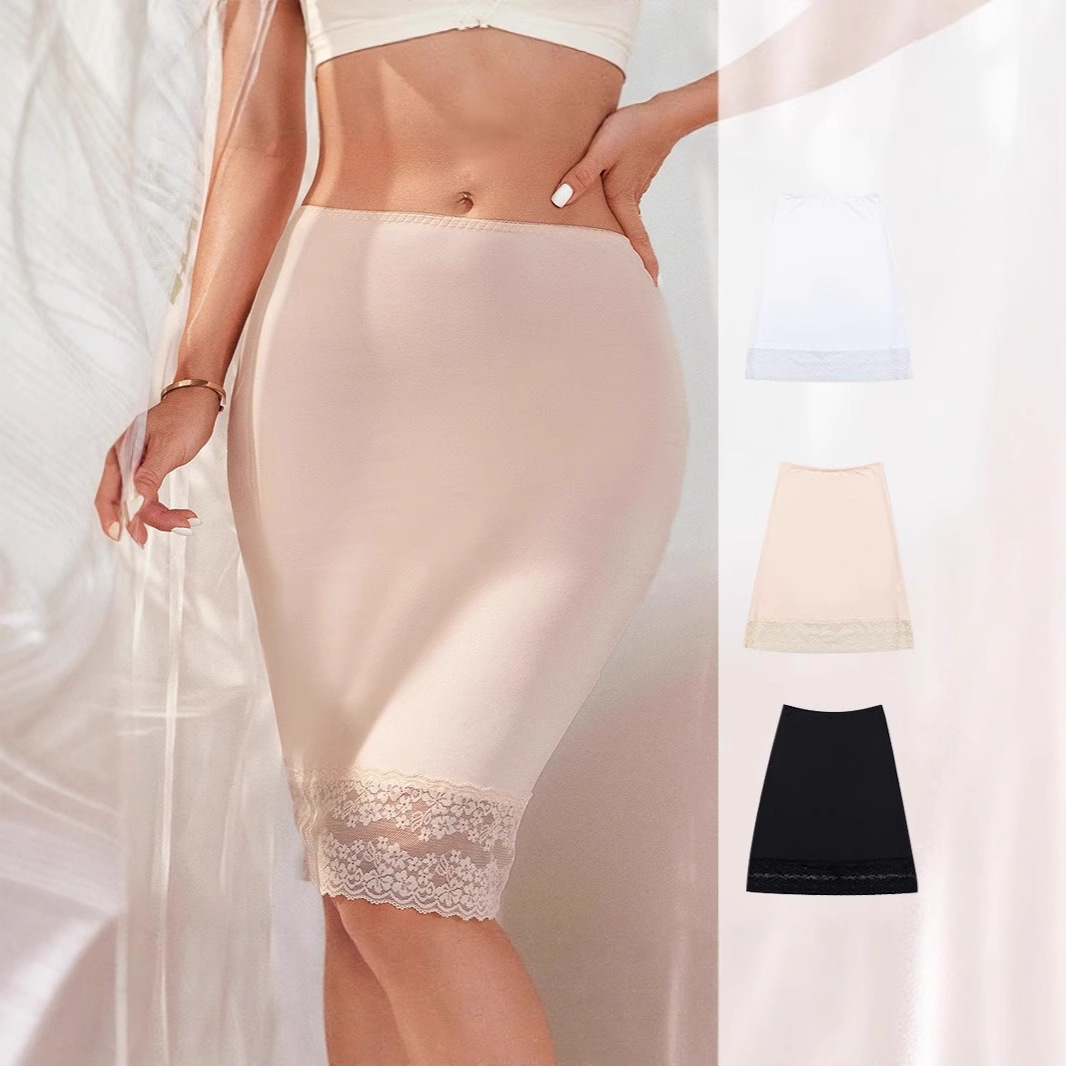 Cross-Border Summer New Women's Lace Lining Skirt Anti-See-Through Skirt Elastic Plus Size Dress Bottoming Skirt