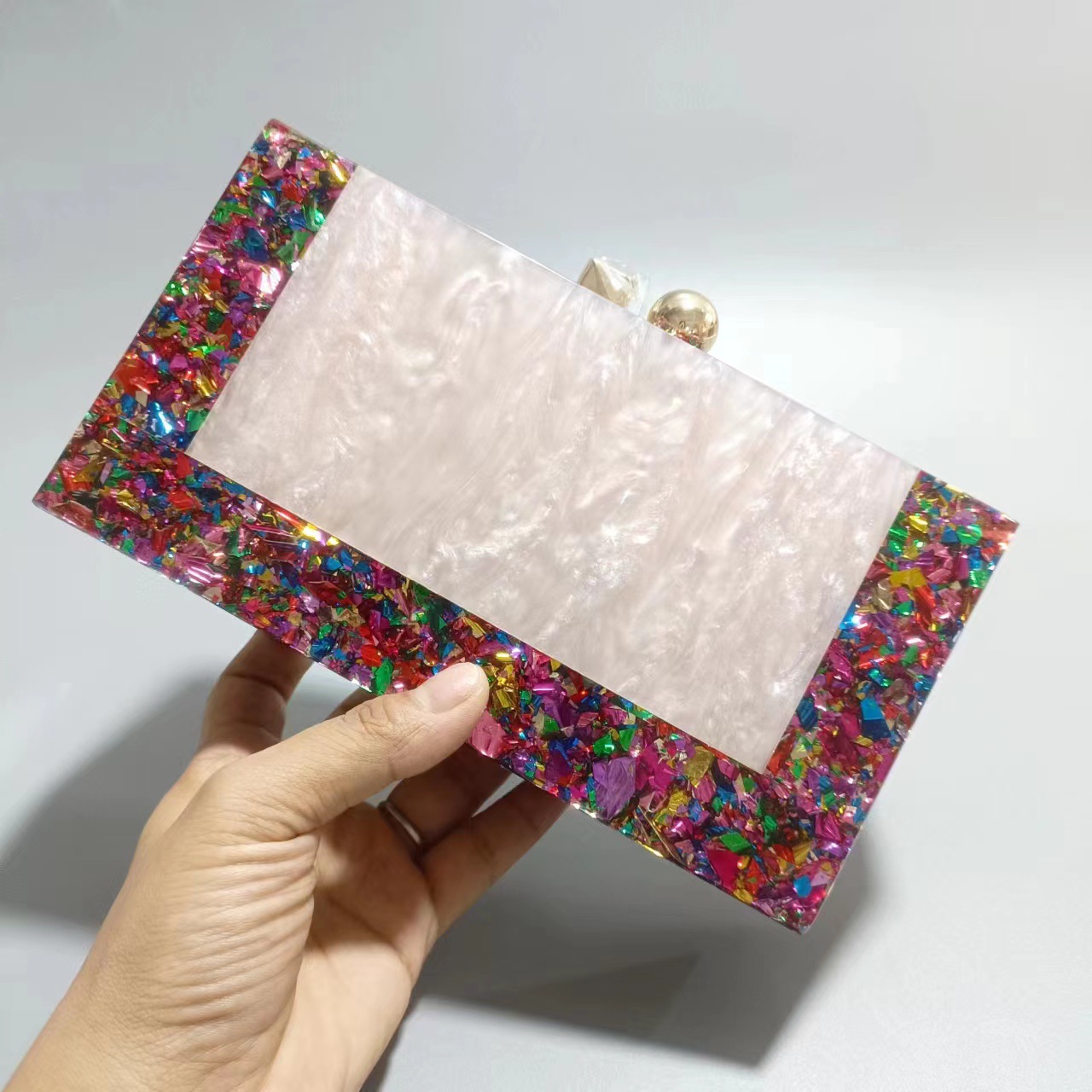 Women's Gender Purple Green Black Arylic Marble Square Evening Bags