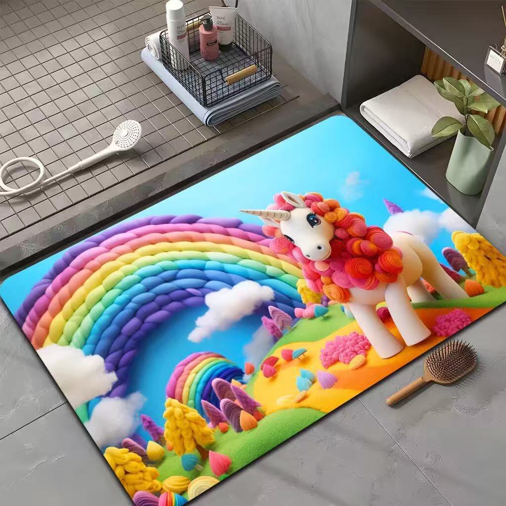 3D estereoscópico alfombra de suelo de baño inodoro puerta de absorción de agua alga de barro esterilla antideslizante inodoro doméstico puerta de entrada esterilla