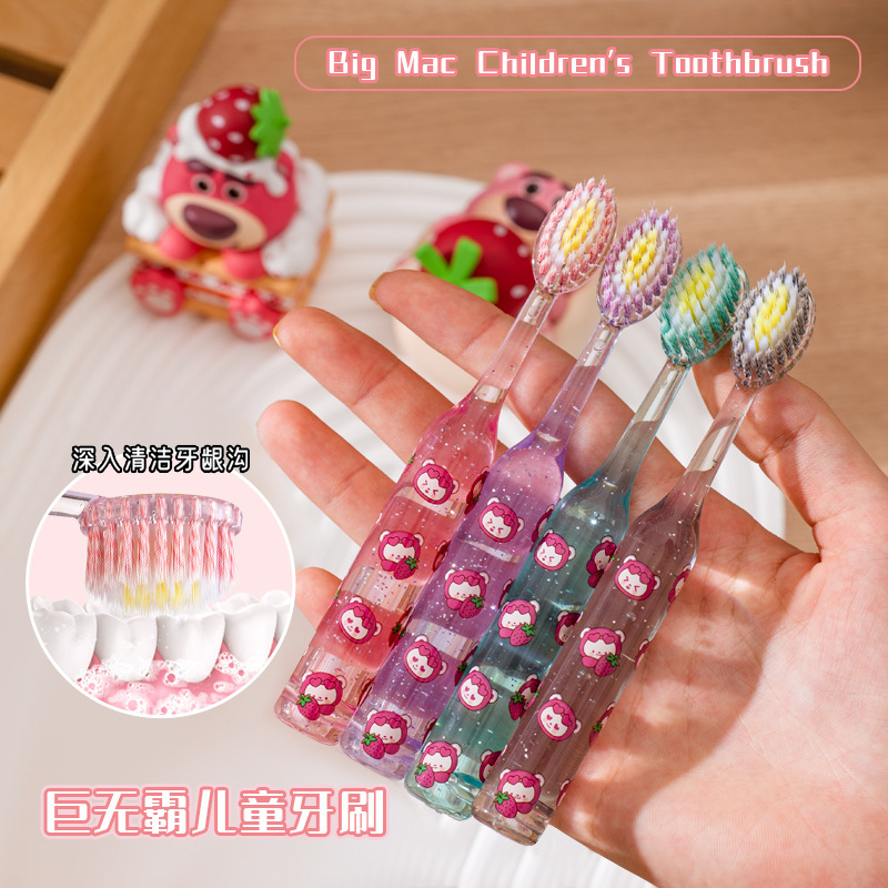 Tiktok-Style Strawberry Bear Crystal Roman Column Transparent Mountain-Shaped Convex Giant Children's Toothbrush for Ages 3-12