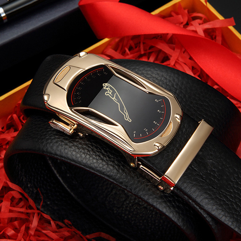 男士皮带真皮自动扣头层纯牛皮荔枝纹豹子商务休闲腰带男厂家直销