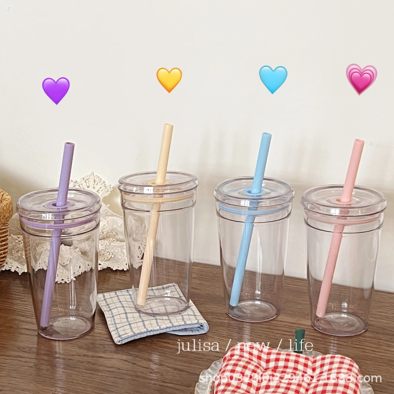 网红大容量吸管杯子450ml夏日diy冷饮透明咖啡杯简约随手杯子女生|undefined