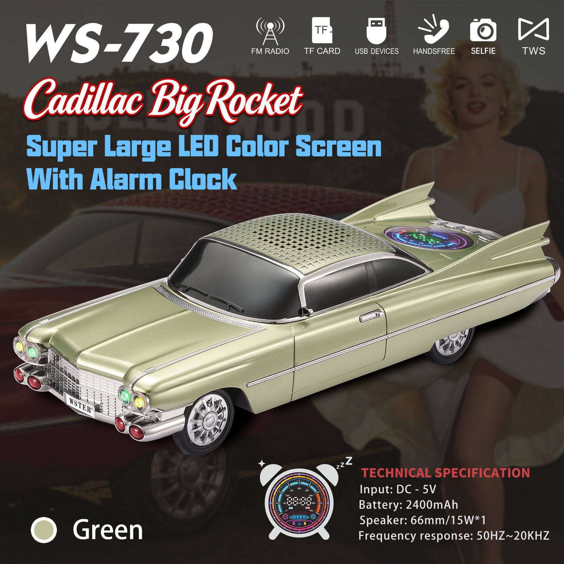 Altavoces Bluetooth 2026 nuevo modelo de coche de gran cohete sonido multifuncional subwoofer pesado reloj de alarma USB inalámbrico