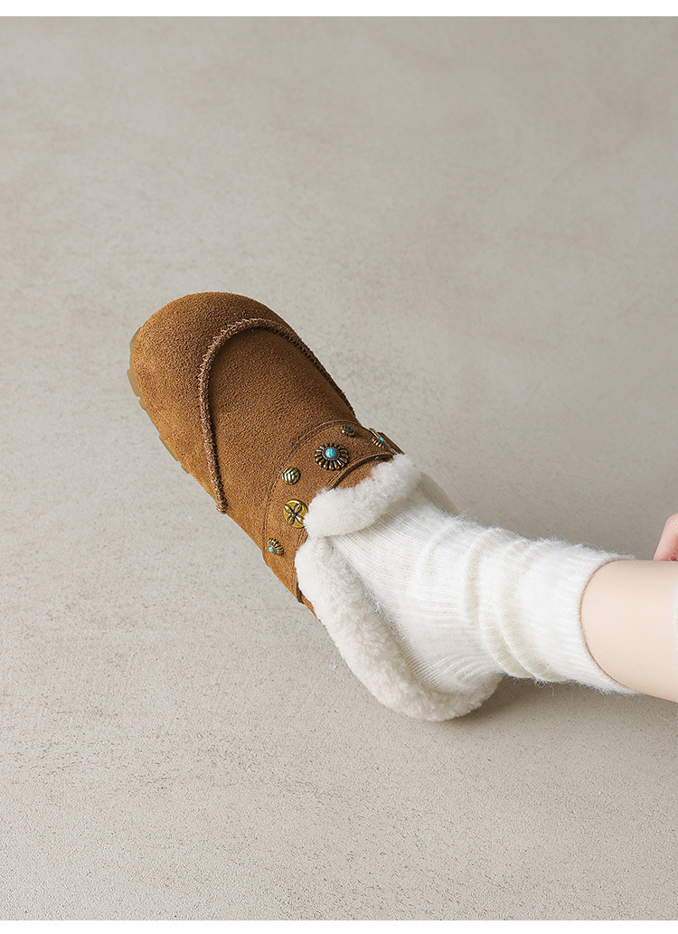 Dép mule nữ lông cừu đế xốp Birkenstock phong cách đinh tán, mũi kín, lót nâng nhẹ — hổ phách chi tiết 22