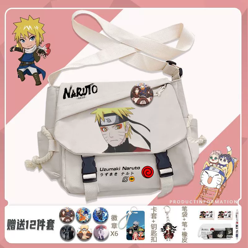 Naruto, Japanese shoulder bag, capacious one-shoulder bag, linen bag
