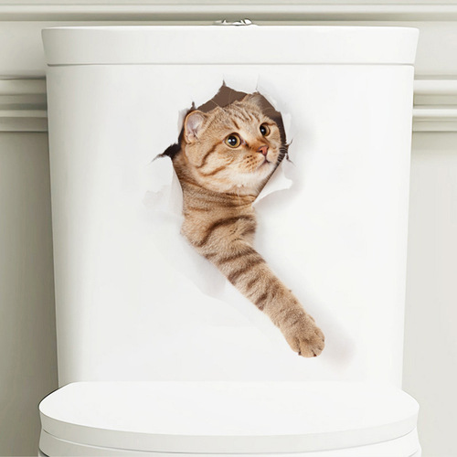 新款卡通破洞猫咪小狗马桶贴浴室卫生间美化装饰马桶盖防水贴纸