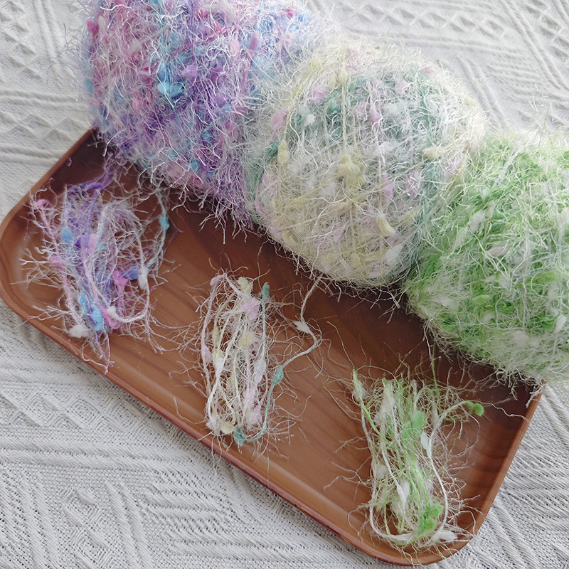 Bright Silk Feather Beans Line Popcorn Beans Flash Line Handmade Crochet Hair Loop Bag Doll Wool