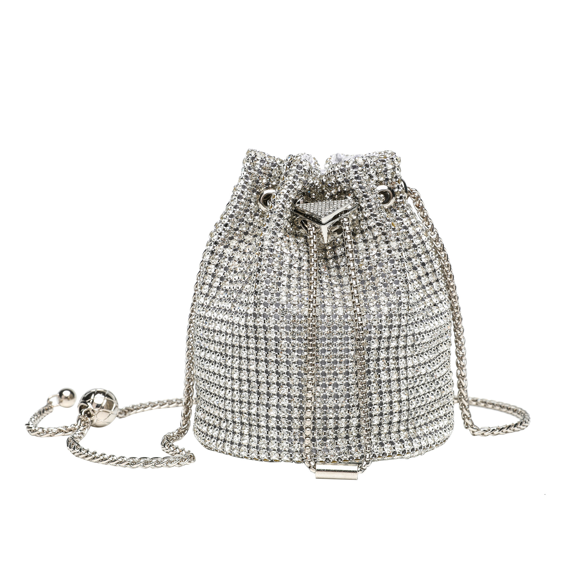 2026 New Arrival Full Diamond Fashion Mini Bucket Bag, Gold Ball Glass Rhinestone Evening Bag, Elegant Chain Purse For Women - Thumbnail 5