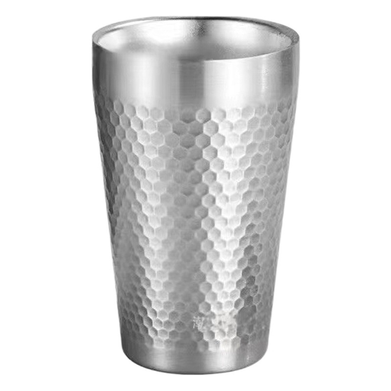 Amazon Beer Cup 304 Stainless Steel Double-Layer Insulated Cup Hammered Diamond Water Cup Barbecue Shop Tea Cup