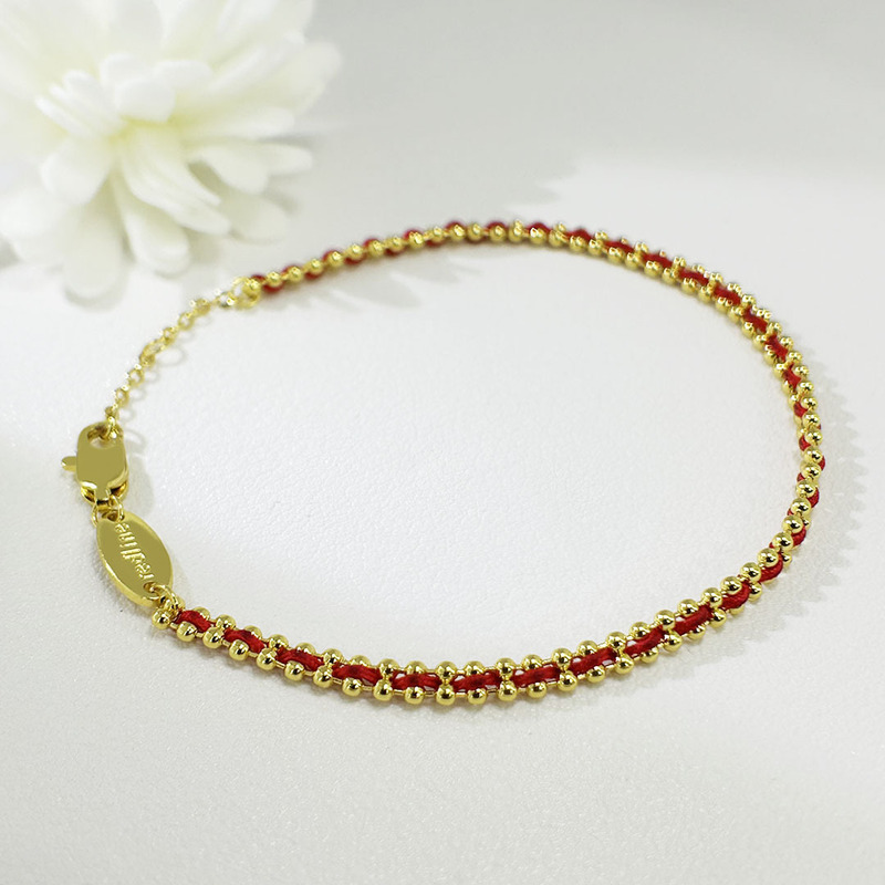 Internet celebrity cross-border birth year redline French red rope bracelet gold-plated high-grade light luxury all-match couple bracelet Internet celebrity cross-border birth year redline French red rope bracelet gold-plated high-grade light luxury all-match couple bracelet
