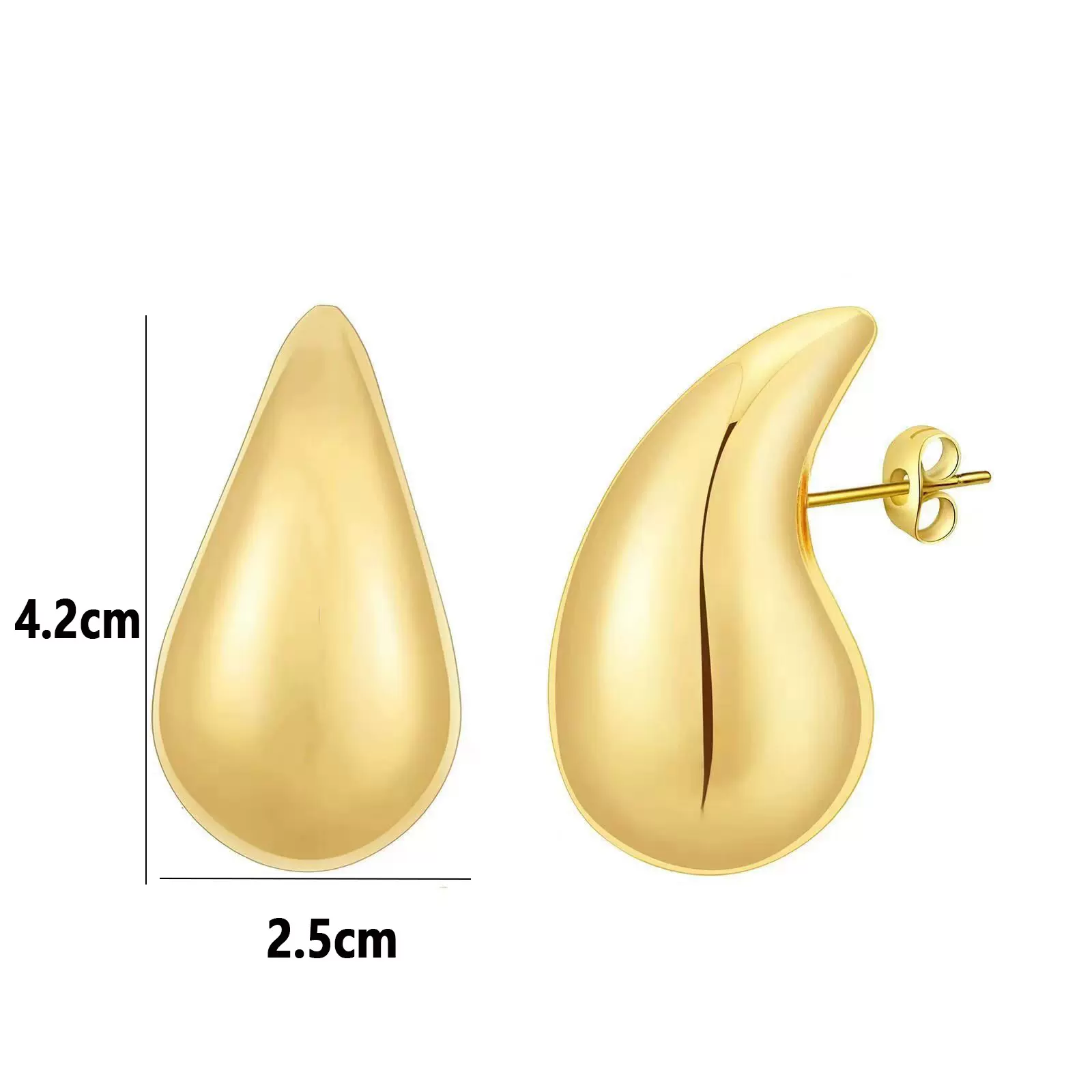 胖乎乎大号水滴耳钉爆款逗号ccb简约设计气质百搭18K镀金光面耳坠