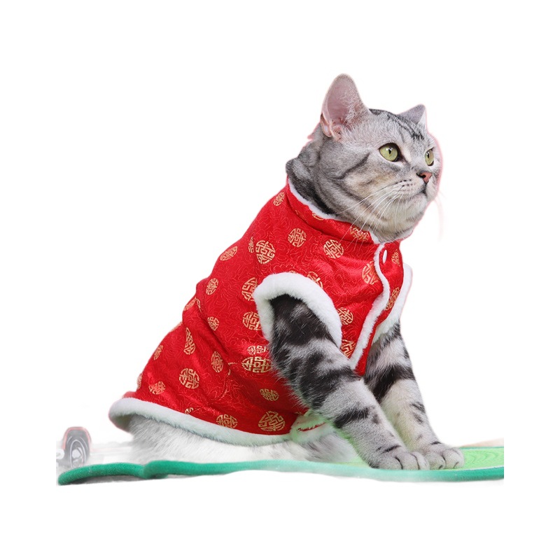Ropa de mascotas Tang traje cálido y grueso de dos patas gato ropa de algodón Año Nuevo festivo perro pequeño chaleco de algodón gato