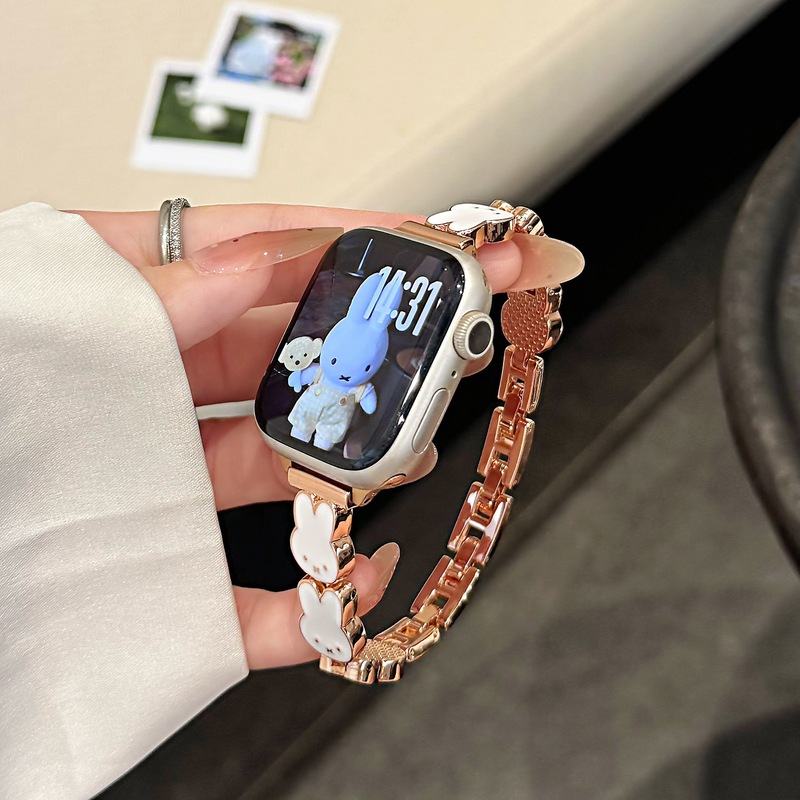 适用于苹果iwatch109876se手表带华为GT5可爱小兔金属链小米89pro|undefined
