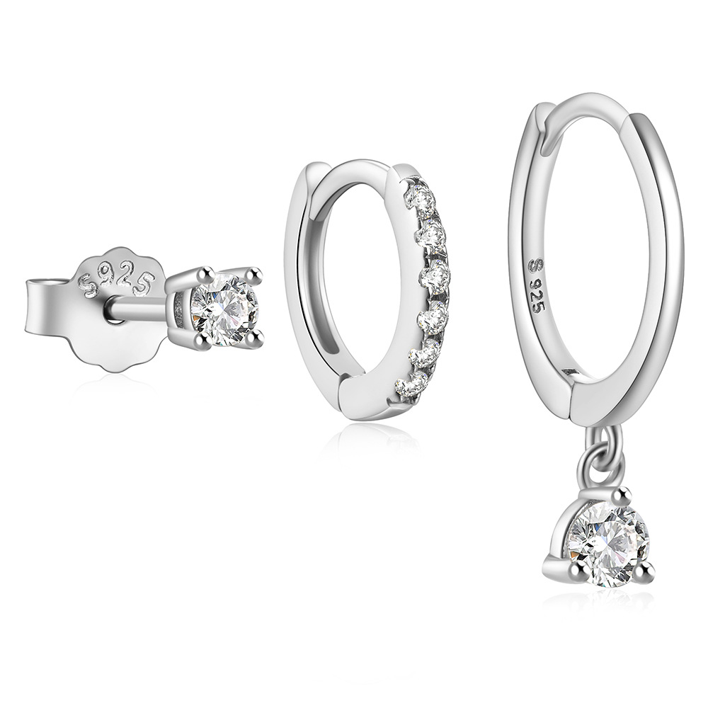 4g Weight Zircon Inlay Material Earrings Classification 3 Pieces Set Quantity Daily Occasion 925 Sterling Silver Material Geometric Pattern Women's Gender Plating, Inlay Design Simple Style Style 3 Pieces Set 925 Sterling Silver Zircon Geometric Earrings 91
