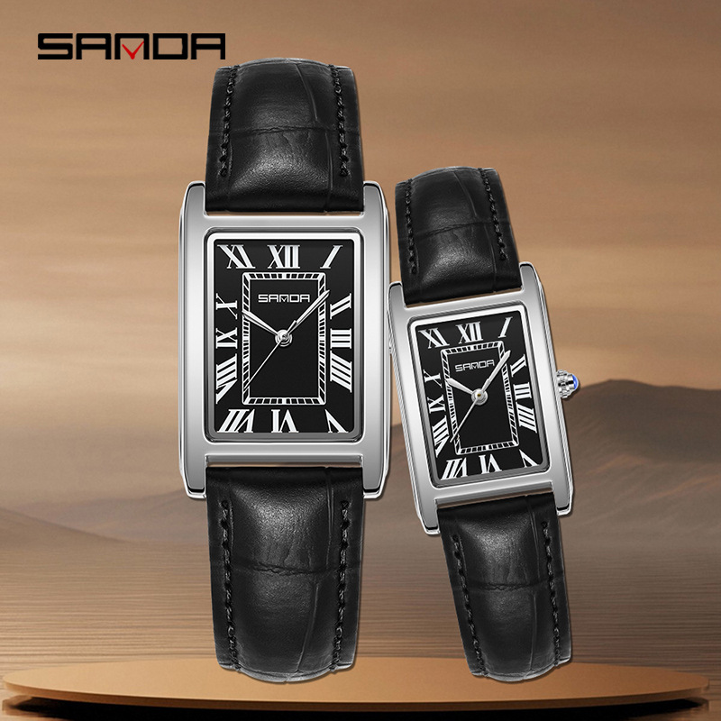 Sanda Hot Selling New Couple Watch Square Waterproof Quartz Watch Simple Three-pin Roman Literal Men's and Women's Wristwatch