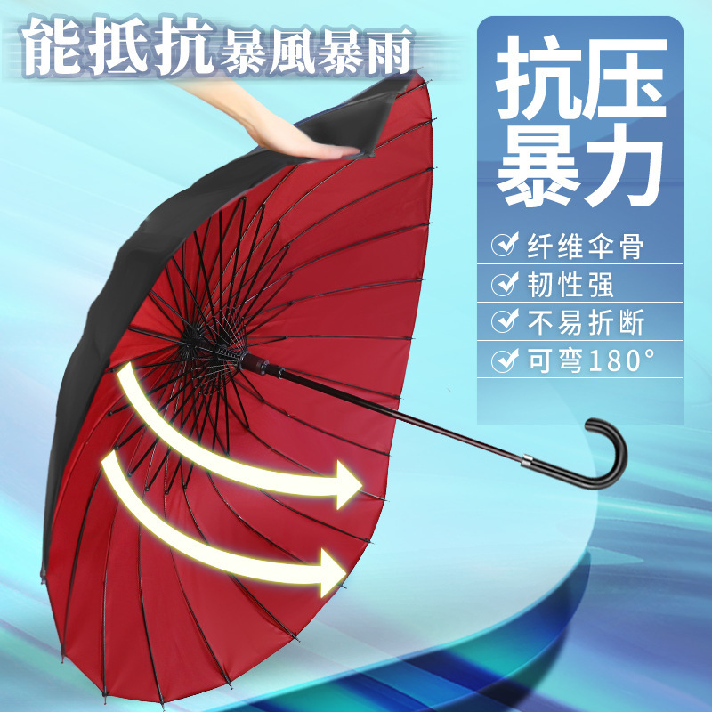 Automatic 24-Bone Double-Layer Straight Large Umbrella Plus Size Curved Handle Long Handle Double Extra Large Business Men's and Women's Sunny Umbrella