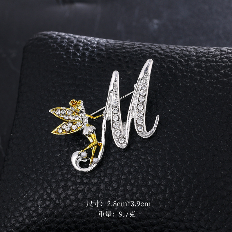 Ángel inglés carta broche moda oro diamante broche aleación ramillete accesorios de ropa PIN