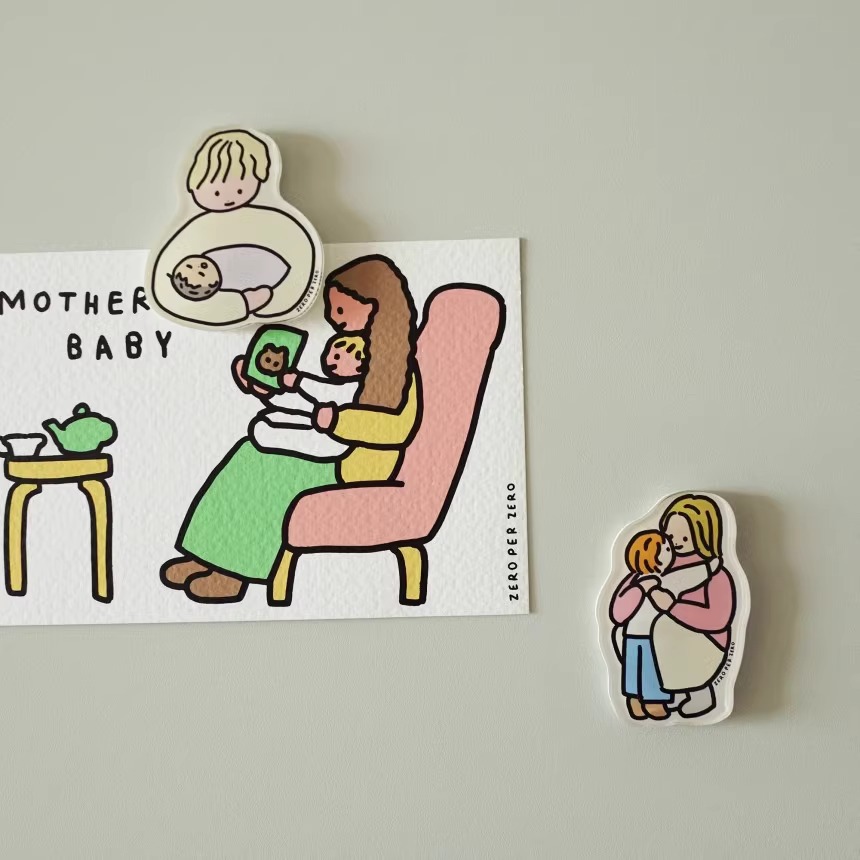 Corea del Sur zeroperzero familia ilustración de padres e hijos pegatinas de refrigerador acrílico imán magnético pegatinas de fotos