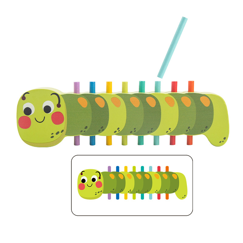 Juguetes de combinación de colores de orugas de madera Educación temprana para niños Juguetes cognitivos de color de coordinación ojo-mano para niños al por mayor