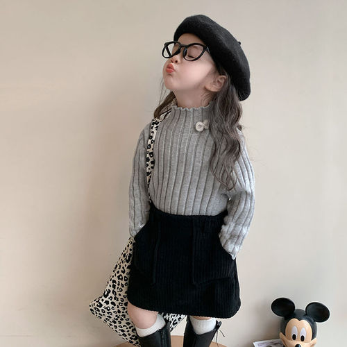 Girls' Turtleneck Sweater for Autumn/Winter | Kids' Knitted Base Layer Top | Korean-style Chic Ribbed Design | Winter Innerwear for Little Girls