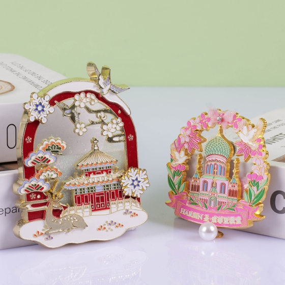 Creative metal quicksand refrigerator magnets wholesale magnetic paint city classic Wen Chuang quicksand metal refrigerator magnets