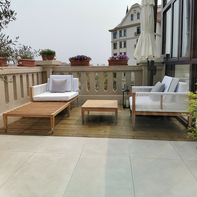 Sofá de exterior para patio, villa, muebles de ocio de teca anticorrosión, jardín al aire libre, hotel, impermeable, protección solar, sofá de madera maciza image 4