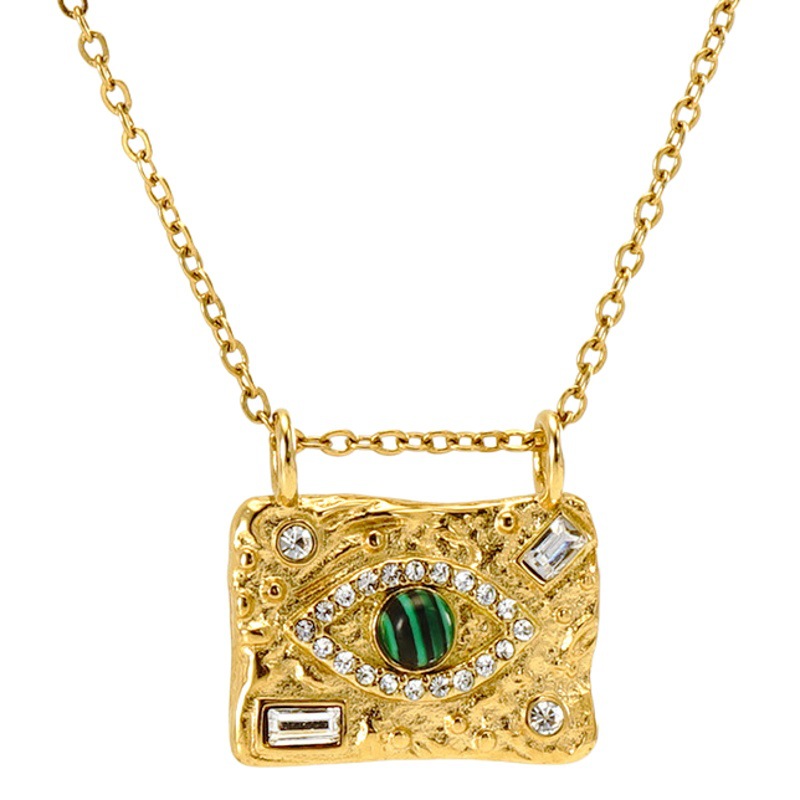 Collar de acero de titanio con sentido de diseño de nicho europeo y americano para mujer de acero inoxidable de 18K moda de alta calidad colgante de piedra natural cadena de clavícula