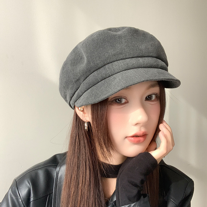复古云朵贝雷帽子女春秋棉麻透气八角帽显脸小百搭遮阳鸭舌帽|undefined