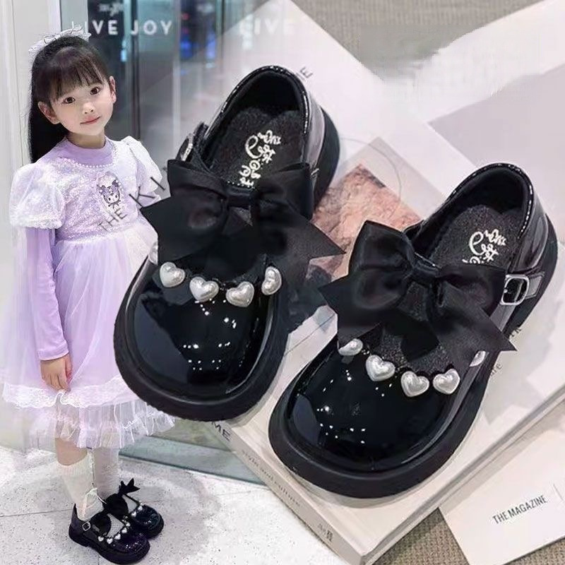 Zapatos de cuero para niñas 2025 primavera y otoño nuevos niños princesa Marizhen zapatos zapatos de espectáculo para niñas zapatos de perlas de arco