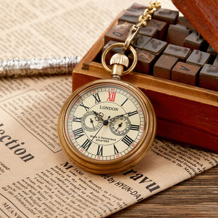 New Hot Selling Retro Nostalgic Pure Copper Pocket Watch Without Cover Roman Font Five-Pin Mechanical Pocket Watch Dropshipping
