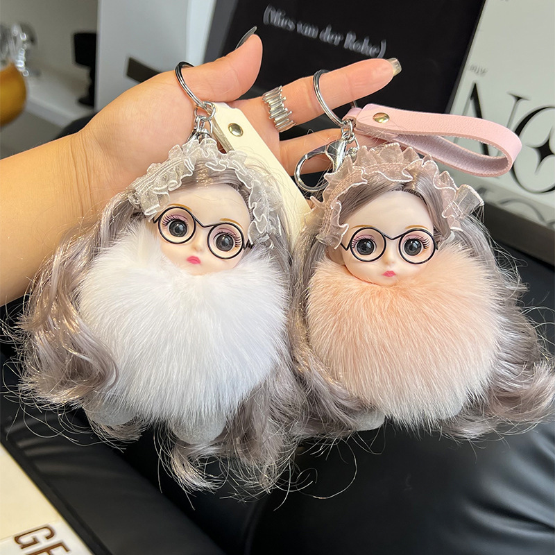 Plush Barbie Key Pendant Fox Fur Ball Keychain Exquisite Fashion Small Hanging Bag Pendant Accessories