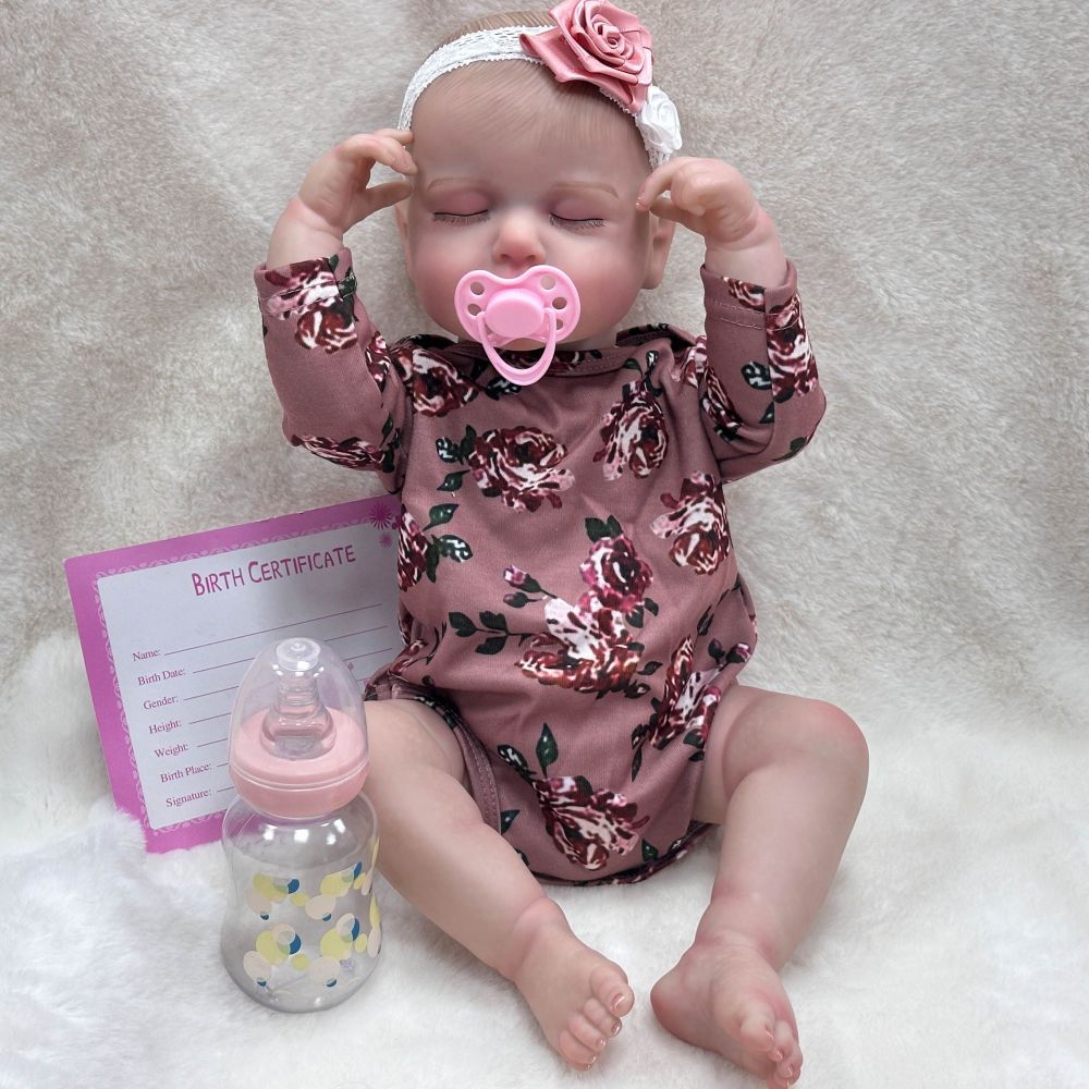 Inventario nuevo LULU 22 pulgadas tela suave muñeca de nuevo nacimiento muñeca de simulación de bebé exquisita muñeca de juguete dibujada a mano